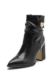 RevReaL Minimalist Pointed Toe Block Heel Ankle Boots Western Style Resort Fashion Elegant Basic Style Casual Casual Cute Outdoor Business Cute Sexy Side Zipper Festival - Black - View 3