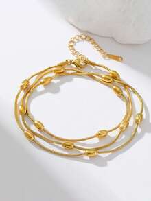 1 Set de Joyería de Collar y Pulsera de Acero Inoxidable Multicapa de Lujo, Estilo Minimalista Elegante, Versátil para Regalo o Uso Diario - Amarillo Oro - Ver 7