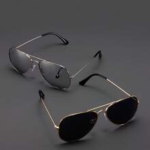 1 Piece Retro Metal Double Bridge Women's Aviator Fashion Glasses - Oval Reflective Lenses, Luxurious Gold Decoration, Suitable For Casual And Formal Occasions, High-Quality Lenses - Gold/Gray - View 2