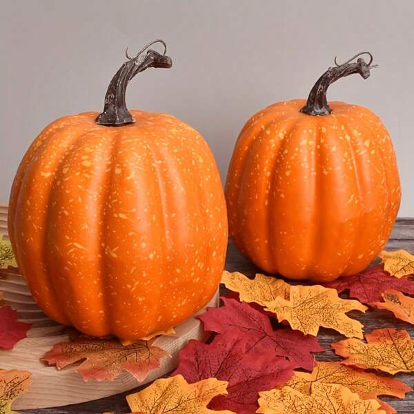 Conjunto de 2/22 peças de abóbora de espuma artificial de outono e folhas de bordo, entalhe de Halloween de 7,8 pol. + decoração de mesa de Ação de Graças, casamento, presente de feriado, decoração de casa, arranjo de cenário interno/externo à prova d'água e resistente ao desbotamento