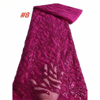 Nigerian African Sequins Lace Fabric 2025 High Quality French Beaded Mesh Tulle Embroidery Wedding Dresses Lace Sewing