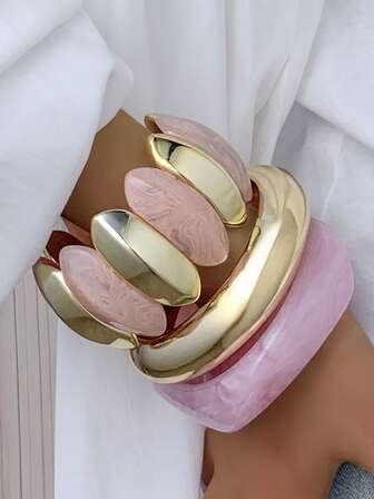 1-3pcs Resin Exaggerated Fashion Bracelet, Asymmetrical Round Tie Dye Dual-Color Stacking Bracelets In Red, Black, Brown, Suitable For Daily Wear, Party, Vacation, Beach, Graduation Gift (Size: 58-62mm, Please Check Size Before Purchase, No Returns For Improper Fit)