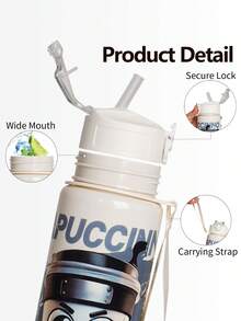 1 个 750ml/25oz 卡通山海经主题水瓶，带塑料吸管，便携易清洗，适合户外露营、玩耍、运动和节日礼物 - 彩色 - 查看 5