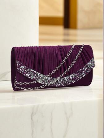 绿色圣诞节快乐节日礼品袋小信封手拿包彩色经典时尚手提包宴会晚宴包闪亮金属链斜挎包