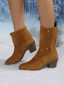 Women's High Heel Fashion Shoes, Solid Color Western Style Side Zipper Ankle Boots And Short Boots, Suitable For Holidays, Autumn/Winter