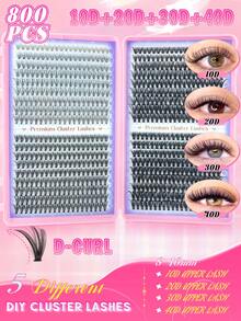 800 Stück Cluster Wimpern Set - 10D, 20D, 30D, 40D D - Locken DIY Einzelwimpern mit 8 - 16mm Länge für natürliche bis dramatische Augenblicke, perfekt für Wimpernverlängerung & Make-up zu Hause