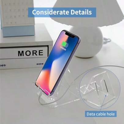 1pc Transparent Acrylic Phone Stand, Suitable For Desk, Office Desk Accessories, Desk Decor, Phone Holder