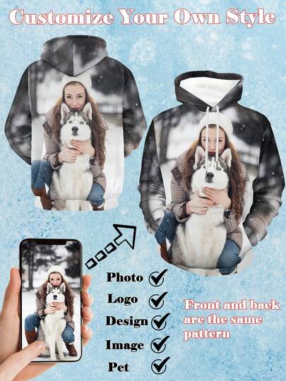 sweat-shirt à capuche personnalisé pour hommes avec impression photo, manches longues casual, coupe regular, design DIY couple et animal de compagnie, cadeau d'anniversaire ou d'anniversaire unique, cadeau de couple d'animaux de compagnie, pour l'automne