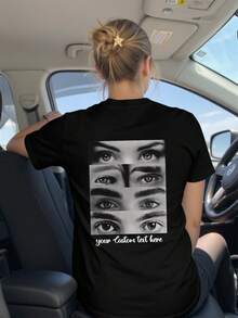 Customized Photo T-Shirt, Personalized Women's T-Shirt - Add Your Favorite Photo And Text (Girlfriend Photo/Couple Photo/Family Photo/Selfie/Pet Photo/Friend Photo) Black Summer - Black - View 2