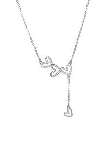 1 件优雅简约水钻三心流苏吊坠项链，奢华百搭设计，适合女性、新娘、订婚珠宝、女朋友或情人节礼物，情人节、妈妈、母亲、母亲节、礼物