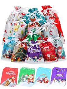 Christmas Gift Bags, New Gift Wrapping Drawstring Bags, Christmas Decoration Bags, Christmas Tree Decor Candy Bags, Drawstring Bags, Foil Bags, Candy Packaging Gift Bags, Christmas Eve Candy Bags, Packaging Bags, Gift Bags, Christmas Decoration, Christmas Gifts, Suitable For Gift Wrapping, Candy Packaging, Christmas Decoration, Holiday Decoration
