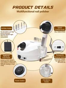 专业电动指甲钻机刀套装指甲胶抛光机沙龙设备强力抛光工具 35000RPM 电动指甲钻机修甲修脚专业美甲车床低噪音刀头指甲锉套装 - 彩色 - 查看 5