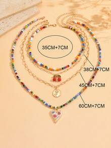 Bộ 4 vòng cổ hạt cườm nhiều màu phong cách Bohemian, chuỗi hạt thủ công với mặt dây chuyền hình quả anh đào, vòng cổ choker đa năng cho trang phục hàng ngày, đi nghỉ và dự tiệc. Chiều dài của chuỗi hạt thủ công được tính theo số mắt xích, ngẫu nhiên. Màu sắc của các hạt cườm màu cũng ngẫu nhiên. - Nhiều màu - Xem 4