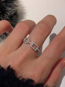 قطعة واحدة خاتم سلسلة مرصع بالراين من الفضة الإسترليني عيار 925، مجوهرات رقيقة هدية للنساء