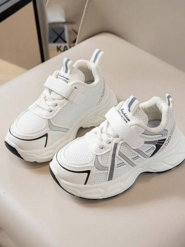 1 Pair Fashionable Striped Versatile Breathable Non-Slip Girls' Indoor/Outdoor Sports Shoes, Boys' And Girls' School Style Running Sneakers