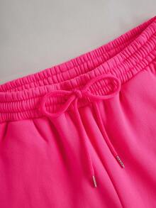 Autumn And Winter Plush Women's Two Pieces Sports Jogging Suit, Loose Casual Round Neck Sweatshirt, Plush Jogging Sweatpants, Sports Outdoor/Women's Sportswear/Women's Sports Suit, This Is A Winter Plush Women's Sweatshirt Suit,Fleece - Hot Pink - View 6