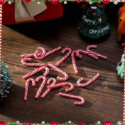 100 件红白拐杖糖装饰套装，非常适合 DIY 圣诞手工艺品、圣诞树装饰和节日家居装饰、圣诞树节日主题装饰拐杖糖圣诞装饰