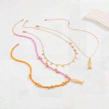 Fish Drop Charm Necklace, Layered Beaded, Boho Beach Inspired, Statement Accessory