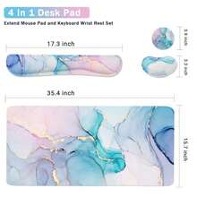 Large Keyboard Mouse Pad Set, Extended Mouse Pad+Keyboard Wrist Rest Support, Memory Foam Ergonomic Easy Typing, 4Pcs (35.4*15.9 In) Desk Pad Set For Home Office Study Game - Colorful-671326 - BlueMarble - View 4