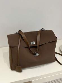 1 件纯色绒面革手提包，大容量单肩包带锁，时尚通勤包适合旅行、购物、约会、女士礼物，适合少女、大学生和白领，非常适合办公室、学校、工作、商务、通勤、户外、旅行、野餐 - 咖啡棕 - 查看 11