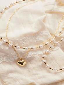 Pearl Necklace And Bracelet Set With Pendants - 白色 - 查看 7