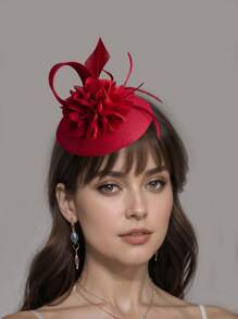 1pc Women's Flower Fascinator Hat Sinamay Tea Party Fascinator Derby Hat Wedding Fascinators Hats Pillbox Hat Feathers Headband With Hair Clip For Women Mini Hats Tiny Hats Mini Top Hat Mini Cap, School Stuff, Autumn, Rave, Halloween Accessories, Bride To Be