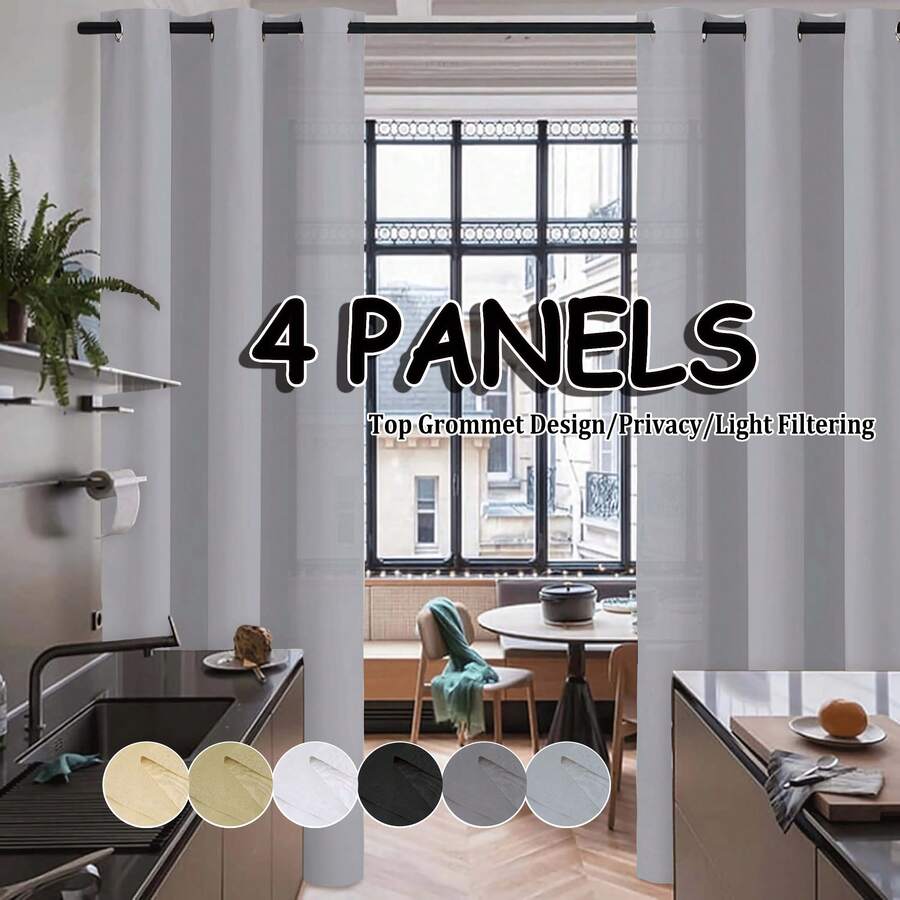 Soft And Comfortable Breathable Door Curtain/Privacy Insulated Light Filtering Ring Top Window Curtains For Bedroom, Closet, Living Room, Dining Room & Christmas Party Decor - 4pcs/Set