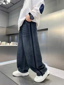 The New Autumn Style Boys Jeans Are Suitable For Teenage Boys' Daily Wear, Loose And Casual, Suitable For Autumn And Winter. - 藏蓝色 - 查看 2