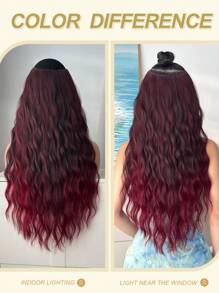 Peluca de fibra sintética resistente al calor en forma de V de 24 pulgadas de color vino tinto, adecuada para que las mujeres y niñas la usen en fiestas y para uso diario - Rojo degradado - Ver 9