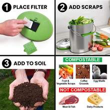 Cubo de compostaje de acero inoxidable de 6 l, incluye sistema de filtro de olor AbsorbX, titanio, libre de óxido, eficiente en el espacio, forma ovalada, 6 litros de basura para encimera de cocina - Papelera de 1,6 G para compostaje - Ver 3