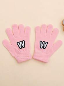 1 Pair Baby Girl Pink Letter Pattern Gloves, Fashionable & Cute, Soft & Warm, Suitable For 1-3 Years Old Girls Everyday Use In Autumn/Winter - Pink - View 25