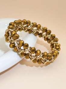 1pc Handmade Beaded Bracelet With Bright Crystal & Aluminum Chain, Reversible Design, Suitable For Women, Party, Wedding, Beach, Holiday, Classic & Fashionable Gift