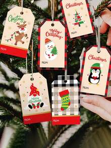 50pcs/Set Christmas Party Gift Candy Baking Boxes, Paper Boxes, Paper Bags, Hang Tags, Cards, Labels, Including Ropes