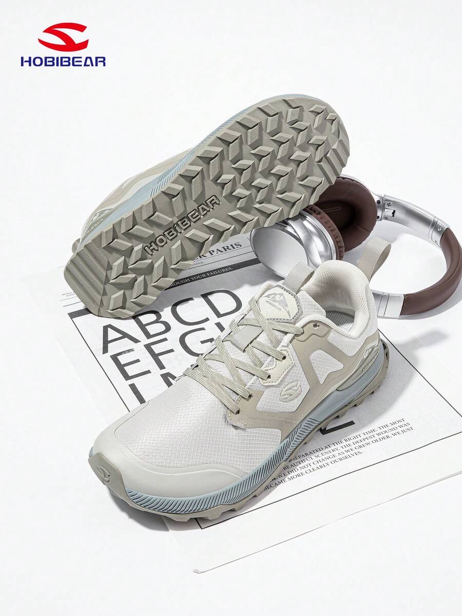 HOBIBEAR 男士撞色系带休闲运动鞋一双装，时尚透气加宽鞋型，适合健身房、户外活动、四季穿着，男女通用设计 - 灰色 - 查看 1