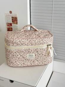 1 Stück/Set Cord-Samt Rosa Blume Muster Multifunktionale Kosmetik Organizer Geldbörse Tasche Tragbare Kosmetik Pinsel Aufbewahrung Clutch mit Reißverschluss für Lippenstift, Pinsel, Hautpflege, Handy, Münzen, Kleinteile, für Zuhause, Uni-Essentials, Reiseaccessoires, Urlaubsreise, Damen Kosmetiktasche, Kosmetik Organizer