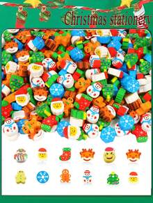 74 支装圣诞卡通铅笔套装（带橡皮），以雪人、圣诞老人、雪花、驯鹿图案为特色，奖品绘图铅笔，创意文具，学生素描，HB 铅笔，用于学习写字返校，创意学生用品，教师办公用品，理想的节日礼物和派对礼物（任何风格） - 彩色 - 查看 3