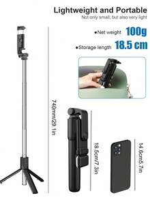 1,7 m/70 cm trådlös Bluetooth selfie-stativ med LED-ljus, 360° roterande trådlös fjärrkontrolltelefonhållare, kompatibel med iPhone 16/15/14/13/12/11/Max/Pro/Xs/Xr/X/Plus, Galaxy S25/S24/S23/S22 Ultra och andra Android-smartphones, GoPro, lämplig för resor och livestreaming