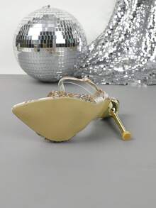 High Heel Fashionable Pointed Toe Metal Sandals, Casual For Daily Wear In Summer - Apricot - View 4