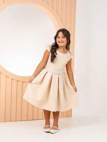 Girls Dress, Princess Style, Party, Wedding, Graduation, Baptism, Youth, Birthday - Màu be - Xem 1