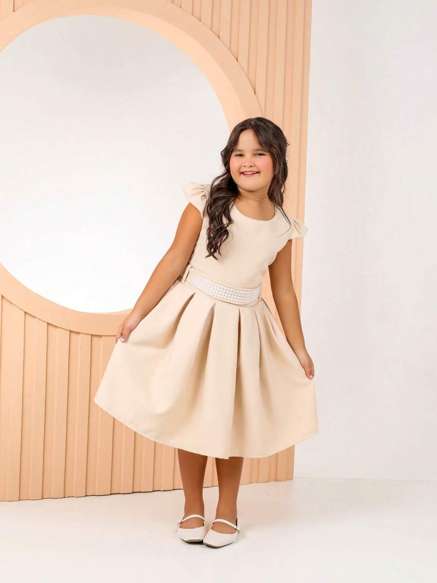 Girls Dress, Princess Style, Party, Wedding, Graduation, Baptism, Youth, Birthday - Màu be - Xem 1