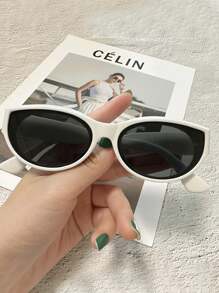 1 件复古猫眼椭圆形女士时尚、夏季海滩配饰、街头风格眼镜、户外旅行度假配饰、白色眼镜学院风适合返校季蝴蝶形猫眼形墨镜 - 白色 - 查看 2