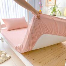 1pc Solid Color Fitted Sheet, Mattress Protector, Soft & Breathable, Fits Various Bed Sizes - Twin, Full, Queen, King. Deep Pocket Design Up To 11.8 Inches, Home Textile, Wrinkle-Resistant, Promotes Better Sleep, Machine Washable. - Baby Pink - View 6