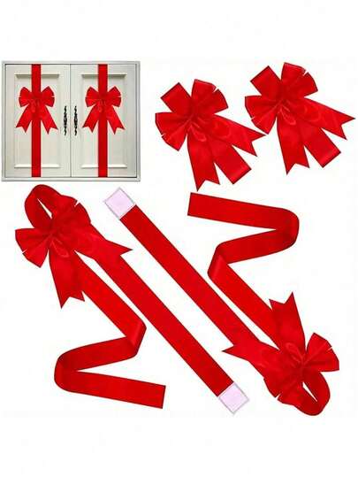 5pcs/1pc Christmas Decorative Bow Ribbons, Large Red Ribbon Bows For Cabinet, Christmas Tree, Front Door, Gift Wrapping, Holiday & New Year Decor