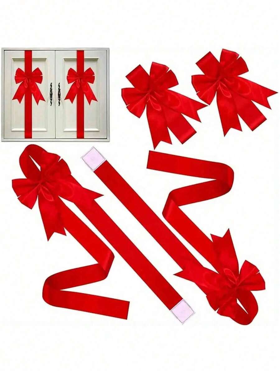 5pcs/1pc Christmas Decorative Bow Ribbons, Large Red Ribbon Bows For Cabinet, Christmas Tree, Front Door, Gift Wrapping, Holiday & New Year Decor - Multicolor - View 1