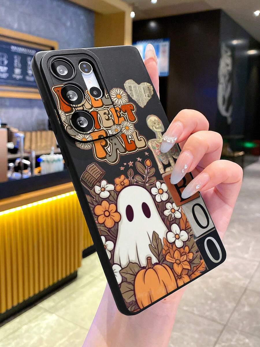 新款卡通鬼图案手机壳，防摔防刮防指纹黑色 TPU 软壳，相机镜头保护，兼容三星、苹果、红米、OPPO、VIVO 保护套 - 黑色 - 查看 1
