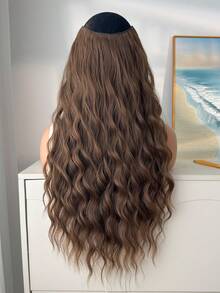 Clip In Hair Extensions V-Shaped Black Brown 24 Inch Long Water Wave Wavy Heat Resistant Fiber Synthetic Hairpiece For Women Girls Party Daily Use - Mocha Brown - View 4