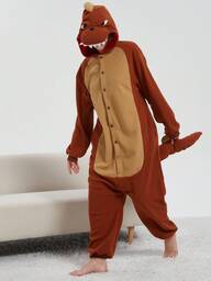 Cepli ve Kapüşonlu Erkek Komik Hayvan Tek Parça Tulum Pijama, Makinede Yıkanabilir, Noel veya Günlük Ev Giyimi İçin Mükemmel, Unisex Komik Pijama, Dışarıda Giyilebilir, Kış