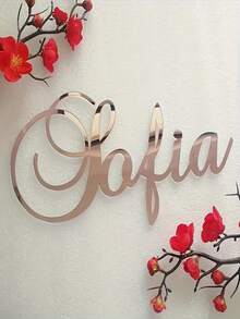 One Personalized Acrylic Nameplate Mirror Wall Decoration With Rose Gold Lettering, Suitable For Weddings, Holiday Decorations; Gifts, Birthdays, Housewarmings, Wedding Decorations, And Country Wedding Decorations. Multifunctional, Durable, Highly Decorative, Reusable, Exquisite, Stylish, High-Quality, Rich In Colors, Modern, Customizable, Personalized, And Unique. Suitable For Tea Rooms, Homes, Gardens, Offices, Anniversaries, Valentine's Day, Mother's Day, Father's Day, Graduation Ceremonies, Weddings, Housewarmings, And Other Occasions. - Hot Pink - View 5
