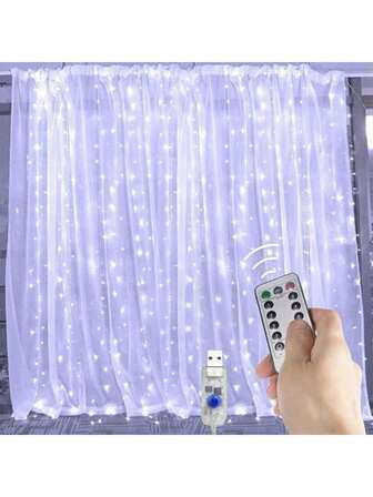 1 窗帘灯、装饰灯、带遥控器的 USB 灯、8 种模式卧室 LED 窗帘灯、童话灯、花环灯、圣诞节/万圣节家居装饰灯、节日灯饰、婚礼装饰灯