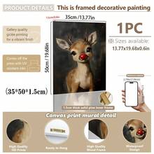 1pc Christmas Rudolph Painting Reindeer Print, Whimsical Deer Christmas, Red Nose Christmas Wall Art, Atmospheric Vintage Rudolph Poster, Rustic Artwork, Canvas Wall Art, Posters For Room, Home Decor, Room Decor Aesthetic, Room Decoration Stuff. Optional Frame Christmas Decorations - Multicolor - View 15